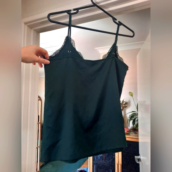 Dark Green satin Black lace cami - Picture 2 of 3